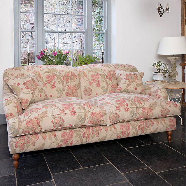 Kentwell 3 Seater Two Hump Sofa in Floral Linen Indienne Trail Rosso